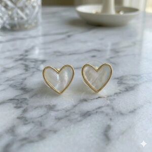 Heart Enamel Stud Earrings White Gold-tone Egde NWOT